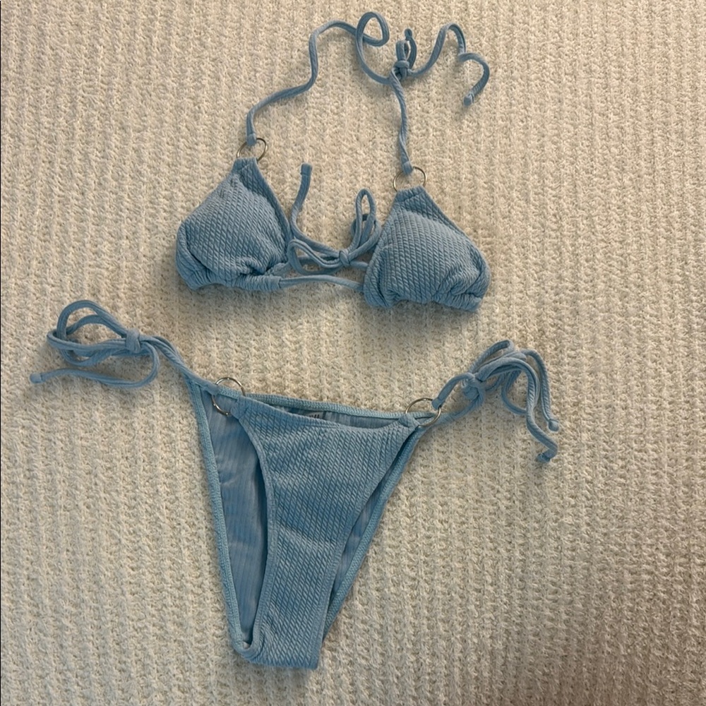 Blue Textured Bikini Set